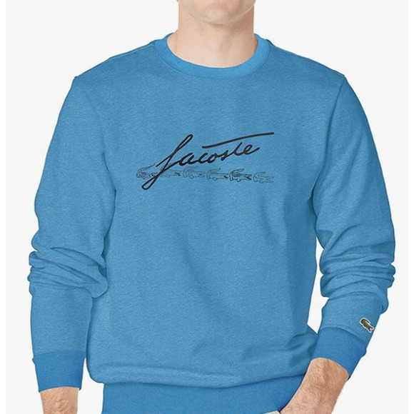 Lacoste Men's Long Sleeve Script Crewneck Sweatshirt Heather Air 3XL - Picture 1 of 3
